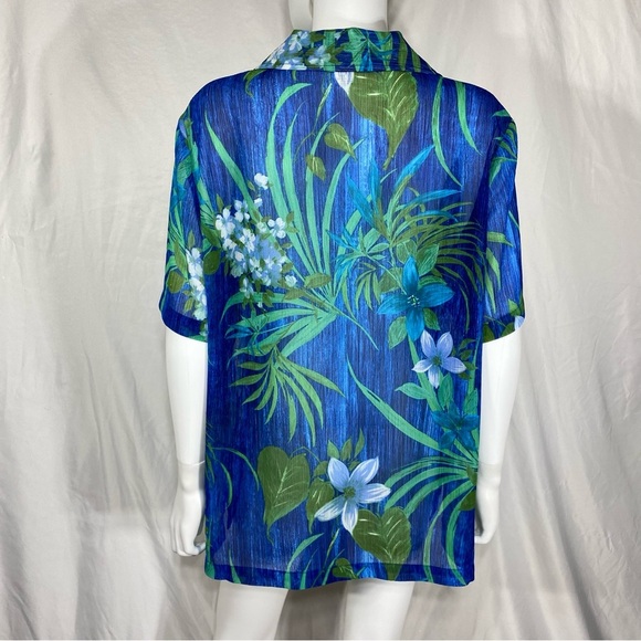 Draper’s & Damon’s Women’s Sheer Tropical Button Down Blouse - Picture 3 of 6